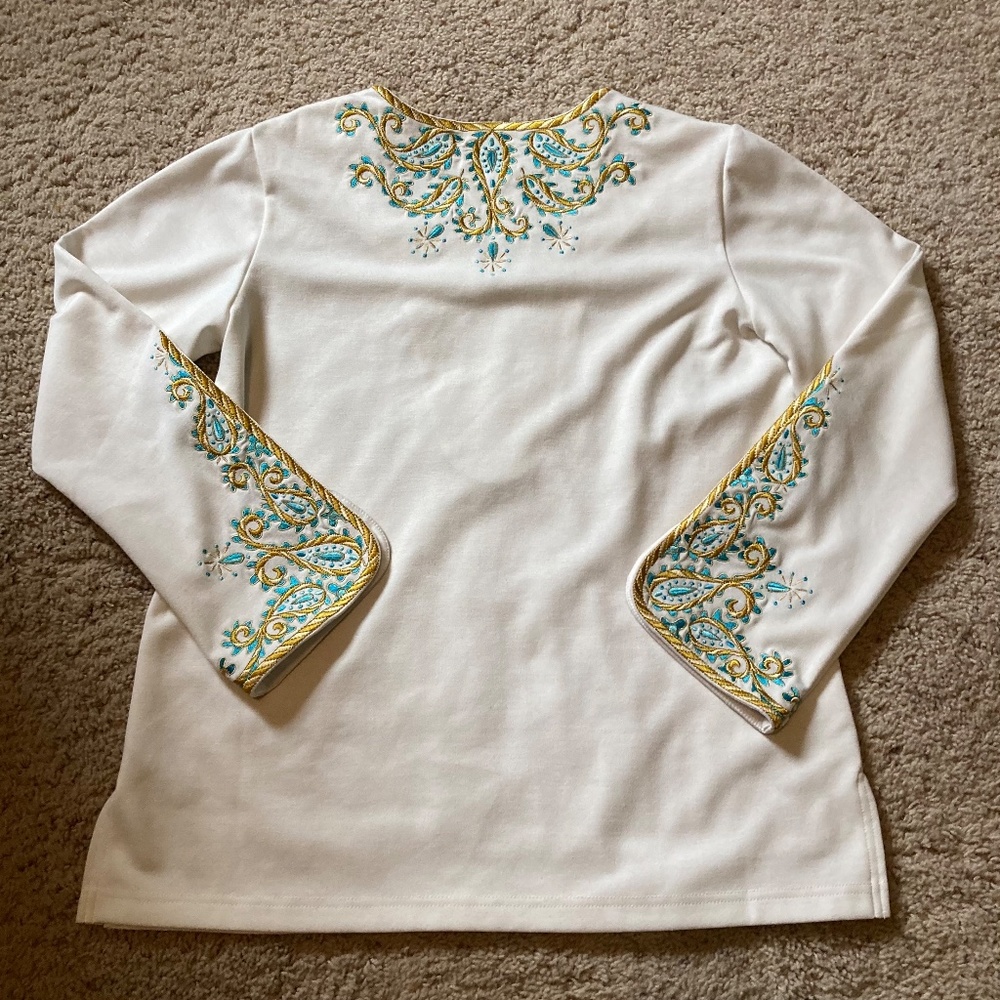 Glamorous Bob Mackie Tunic l Cream / Off White l Turquoise l Gold l Wearable Art - Picture 5 of 13